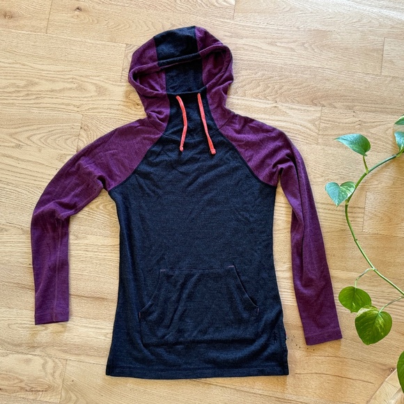 Smartwool Drape Neck Hoodie 250 XS EUC Charcoal Purple - Picture 1 of 10